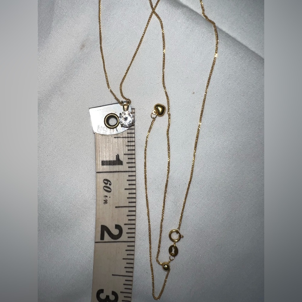 18K Solid Gold Dainty Solitaire Necklace • Adjustable 14–19 in - Picture 15 of 16